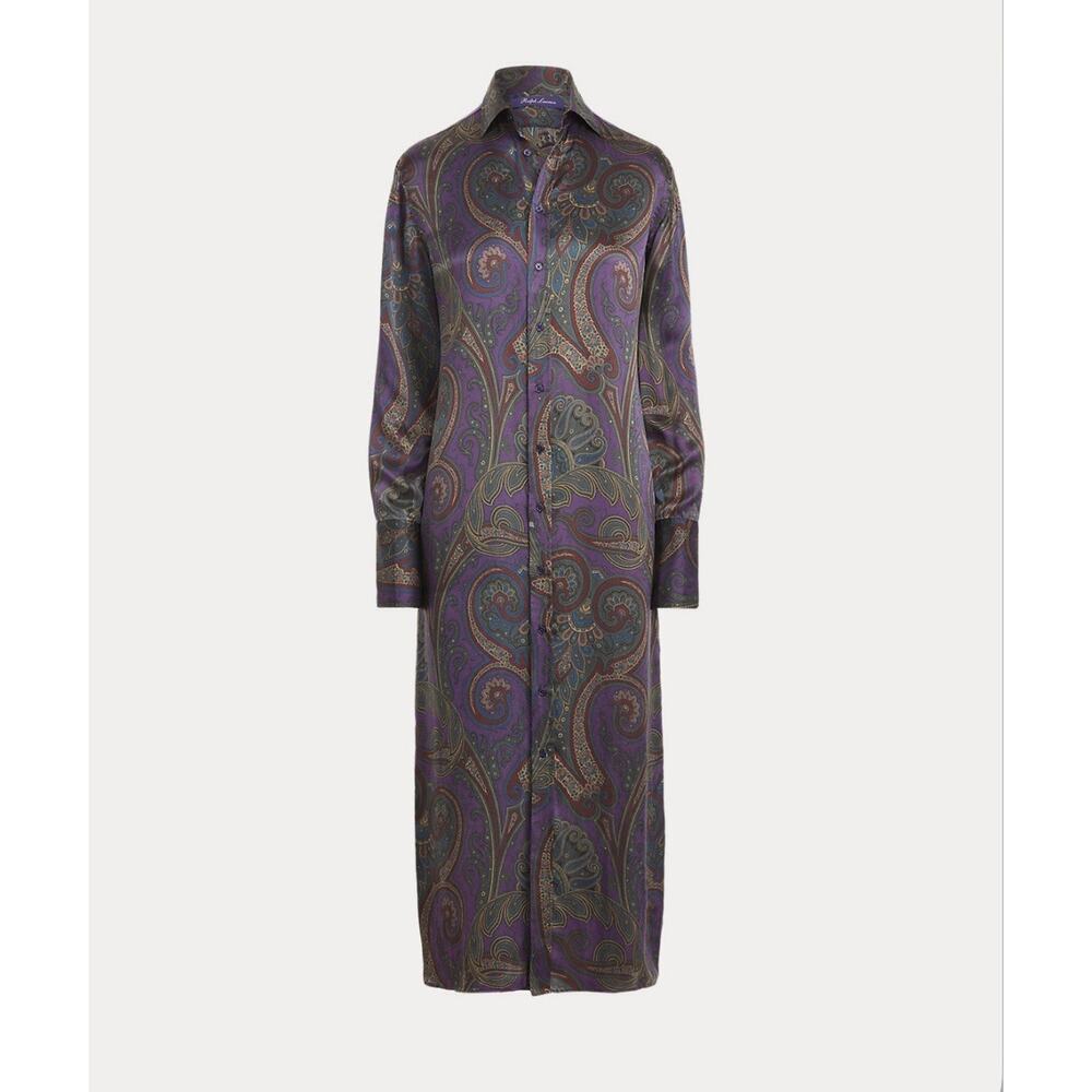 Ralph Lauren Collection Purple Label Maxi Shirt Dress Paisley Button Up Silk 4 S - Picture 5 of 12